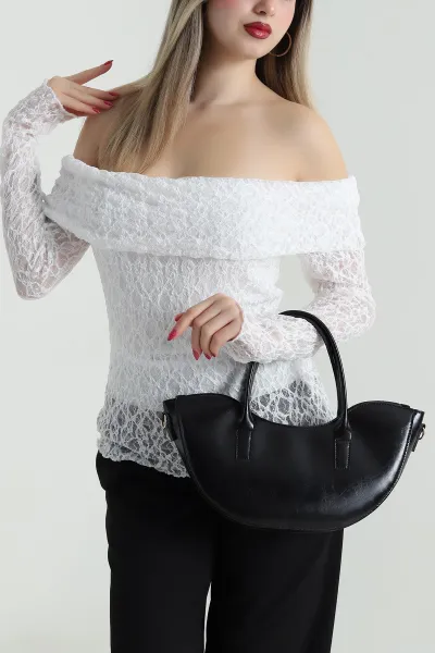 Beyaz Yeni Sezon Madonna Yaka Kadın Bluz 493111