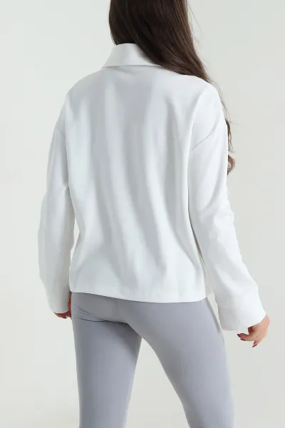 Beyaz Yeni Sezon Polo Yaka Kadın Sweat 492451
