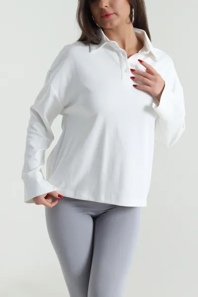 Beyaz Yeni Sezon Polo Yaka Kadın Sweat 492451