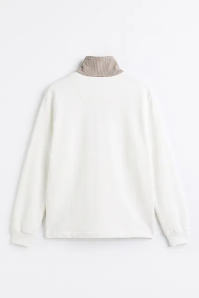 Beyaz Yeni Sezon Yarım Fermuarlı Erkek Sweatshirt 501131