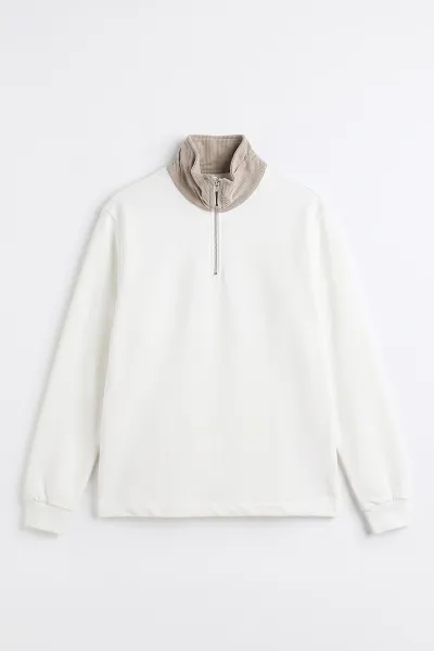 Beyaz Yeni Sezon Yarım Fermuarlı Erkek Sweatshirt 501131