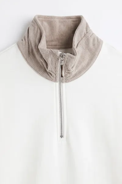 Beyaz Yeni Sezon Yarım Fermuarlı Erkek Sweatshirt 501131