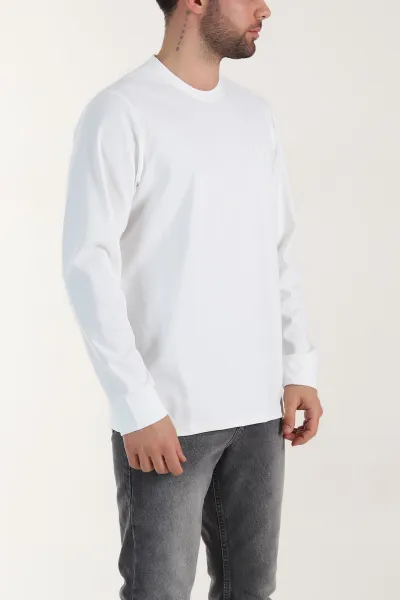 Beyaz Yırtmaçlı Bisiklet Yaka Erkek Sweatshirt 410640