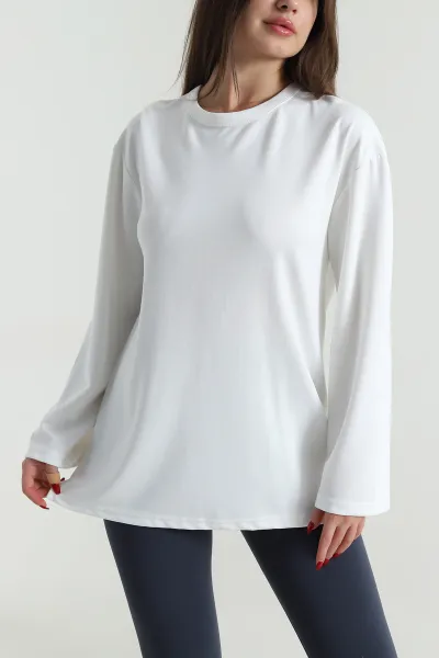 Beyaz Yırtmaçlı Modal Kadın Tunik 496126