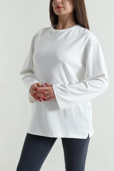Beyaz Yırtmaçlı Modal Kadın Tunik 496126
