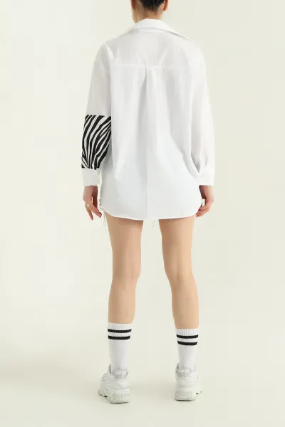Beyaz Zebra Baskılı Bayan Poplin Gömlek 336703