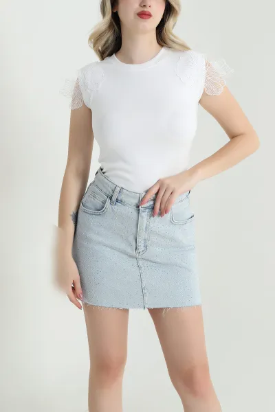 Bisiklet Yaka Dantel Detay Bluz 466146