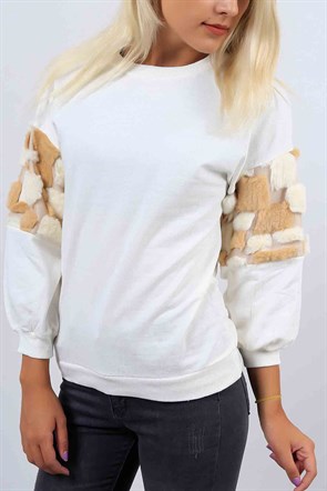 Bisiklet Yaka Kolları Peluş Sweat 4644B