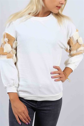 Bisiklet Yaka Kolları Peluş Sweat 4644B