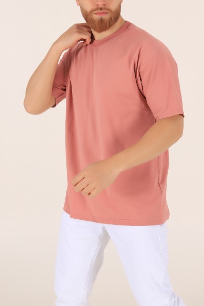Gül Kurusu Bisiklet Yaka Oversize Erkek Tişört 169584