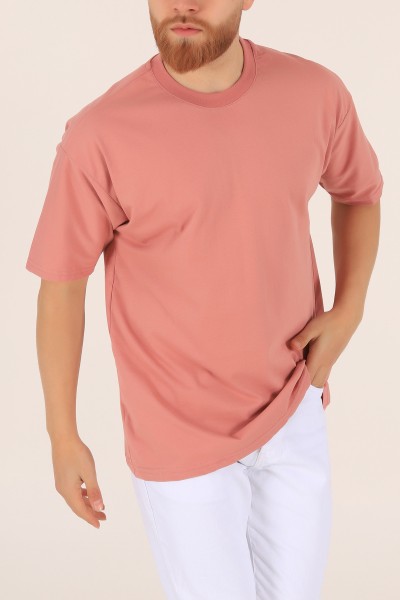 Gül Kurusu Bisiklet Yaka Oversize Erkek Tişört 169584