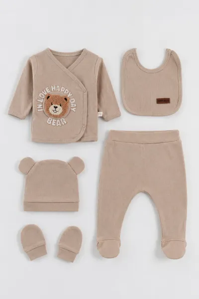 Bisküvi (0-3 Ay)Happy Bear   Nakışlı  Patikli 5'li Erkek Bebek Takım 479310