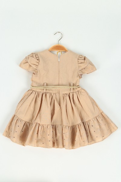 Bisküvi (1-4 yaş) Kemerli Fisto İşlemeli Kız Çocuk Elbise 118176