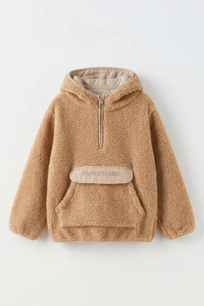 Bisküvi (1-8 Yaş) Understand Nakışlı Kapüşonlu Kanguru Cepli Yardım Fermuarlı Kuzu Erkek Bebek&Çocuk Sweatshirt 496313
