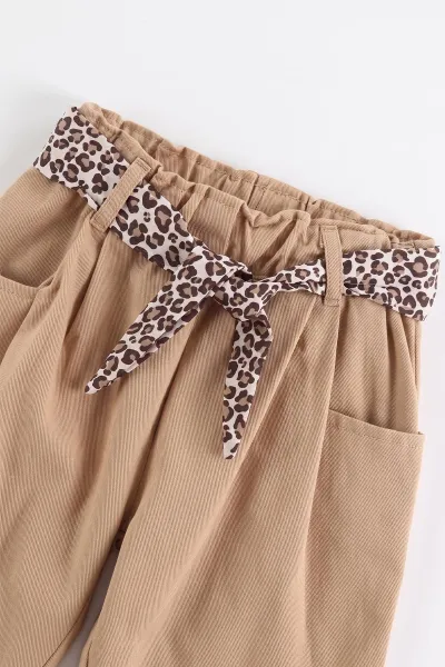 Bisküvi (1-5 Yaş) Leopar Kemerli Gömlek ve Ceketli Gabardin Kız Çocuk 3'lü Takım 473405