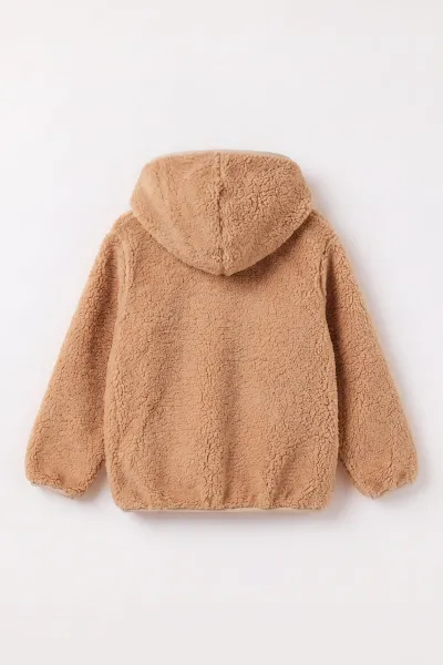 Bisküvi (1-8 Yaş) Nakışlı Kapüşonlu Kanguru Cepli Yarım Fermuarlı Kuzu Kız &Bebek Çocuk Sweatshirt 496332