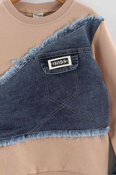 Bisküvi (1-9 Yaş ) Kot Detay Sweatli Kot Pantolonlu Kız Çocuk 2'li Takım 440112