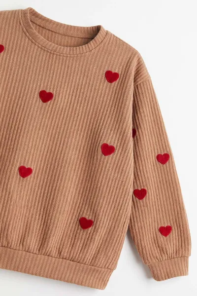 Bisküvi (13-16 Yaş)  Kalp Nakışlı Kız Çocuk Sweatshirt 493778