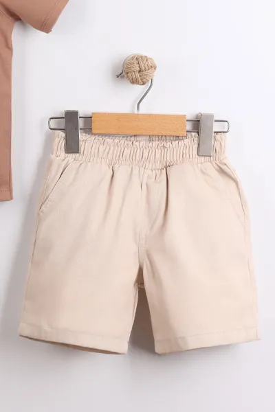 Bisküvi (2-10  Yaş) Polo Yaka Cool Boy Baskılı Tişörtlü Gabardin Şortlu Erkek Çocuk Yazlık 2'li Takım 454613