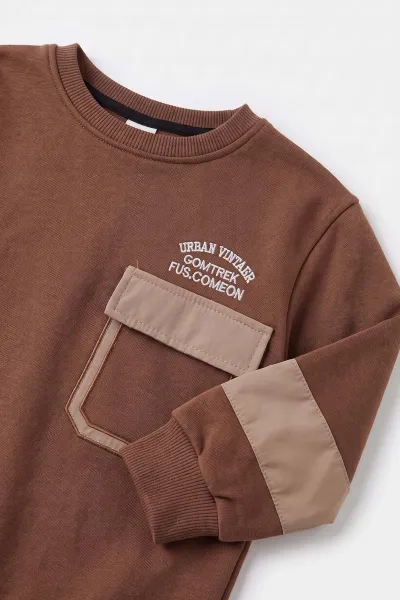 Bisküvi (2-12 Yaş) Urban Nakışlı   İçi Şardonlu Erkek  Çocuk Sweatshirt 493816