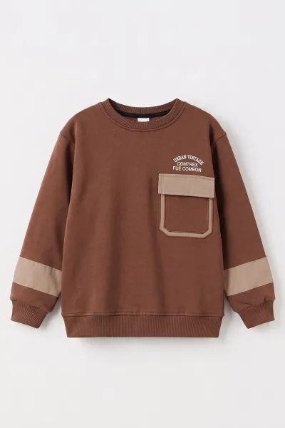Bisküvi (2-12 Yaş) Urban Nakışlı   İçi Şardonlu Erkek  Çocuk Sweatshirt 493816