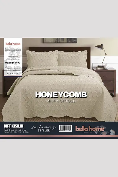 Bisküvi 260x240 Cm Bella Home Çift Kişilik Honeycomb 3D Yatak Örtüsü 395110