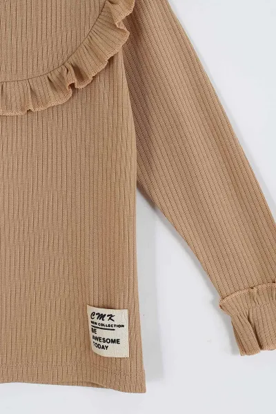 Bisküvi (3-11 Yaş) Yaka ve Kol Fırfır Detaylı Kız Çocuk Sweatshirt 297013