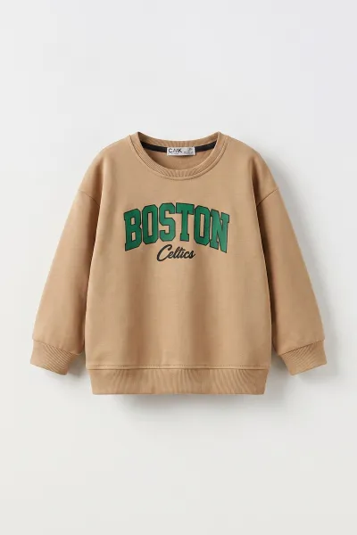 Bisküvi (3-12 Yaş) Boston Baskılı Erkek Çocuk Sweatshirt 473820