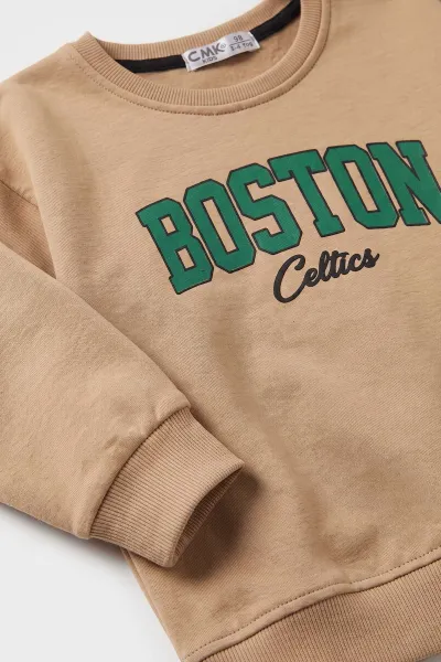 Bisküvi (3-12 Yaş) Boston Baskılı Erkek Çocuk Sweatshirt 473820