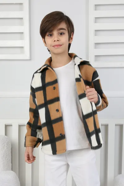 Bisküvi (3-12 Yaş) Ekoseli Cep Detaylı Polar Erkek Çocuk Gömlek 331139