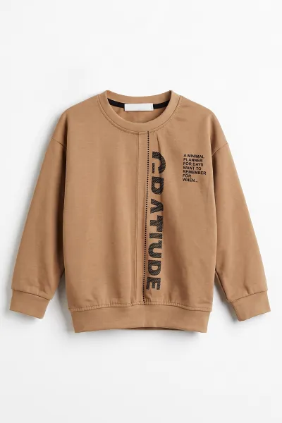 Bisküvi (3-12 Yaş) Yazı Baskılı Erkek Çocuk Sweatshirt 478989