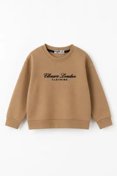 Bisküvi (3-12 Yaş) Yazı Nakışlı Erkek Çocuk Sweatshirt 473815