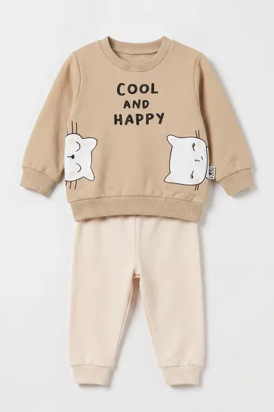 Bisküvi (3-18 Ay)  Cool And Happy Baskılı 2 İp Kız Bebek Mevsimlik Takım 481118