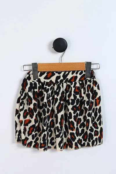 Bisküvi (3-7 Yaş) Leopar Desenli Fitilli Etekli Kız Çocuk 2'li Takım 338128