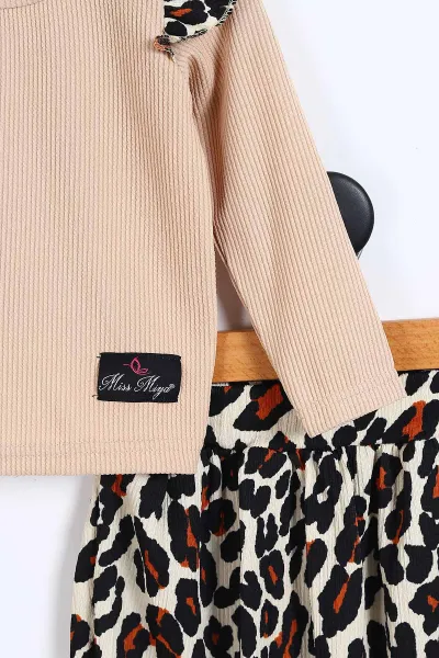Bisküvi (3-7 Yaş) Leopar Desenli Fitilli Etekli Kız Çocuk 2'li Takım 338128