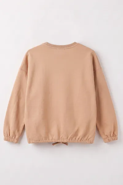 Bisküvi (4-12 Yaş) Belden Bağcıklı Cep Detaylı 2 İp Şardonlu Kız Çocuk Sweatshirt 489305