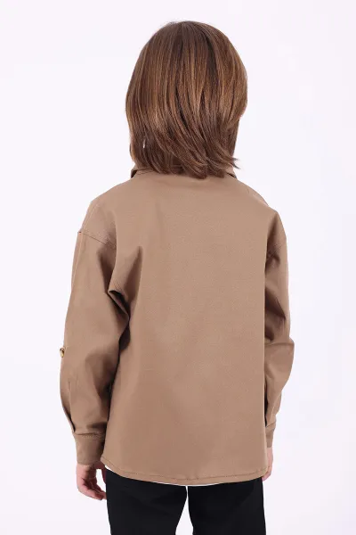 Bisküvi (5-14 Yaş) Çift Cepli Oversize Kalıp Erkek Çocuk Gabardin Gömlek 323433