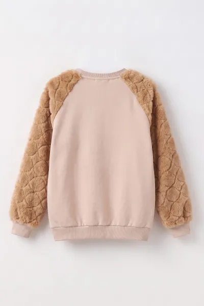 Bisküvi (5-13 Yaş) Yıldız Baskılı Kolları Peluşlu İçi  Hafif Pamuklu Kız Çocuk Sweatshirt 489290
