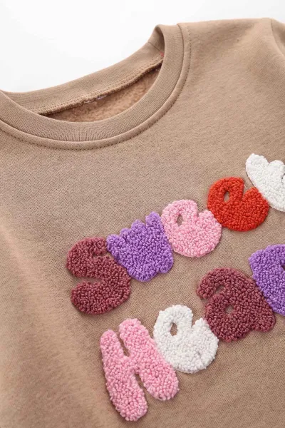 Bisküvi (5-7 Yaş) Süzene Sweart Heart Nakışlı  3 İp Şardonlu Kız Çocuk Kışlık Takım 486577