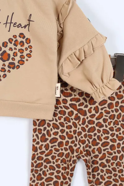 Bisküvi (6-24 Ay ) Leopar Taytlı Kalp Baskılı Kız Bebek Takım 336002