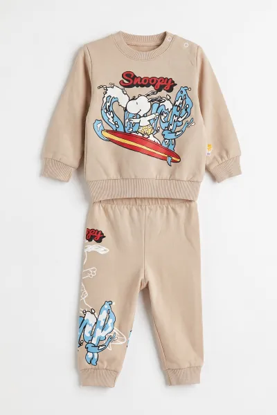 Bisküvi (6-24 Ay) Snoopy Baskılı 2 İp Erkek Bebek Takım 480129