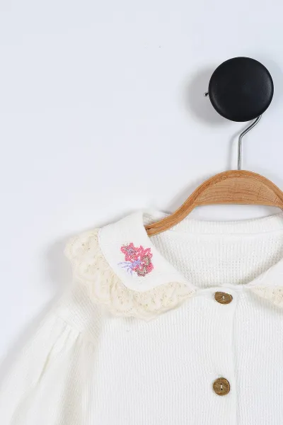 Bisküvi (6-24 Ay) Waffle Kumaş Yaka Nakışlı Alt Kemer Aksesuarlı Kız Bebek Takım 339620