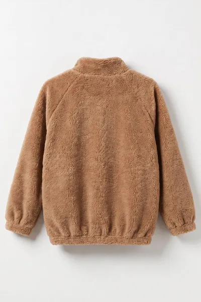 Bisküvi (7-12 Yaş) Omuzu Şeritli Fiyonklu Kız Çocuk Peluş Hırka 489011