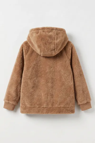 Bisküvi (7-12 Yaş) Papatya Aksesuarlı Kapüşonlu    Kız Çocuk Peluş Hırka 489003