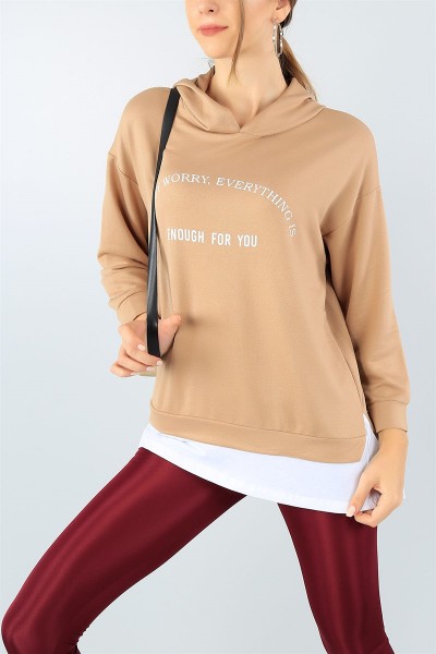 Bisküvi Baskılı Kapüşonlu Bayan Sweat 43061
