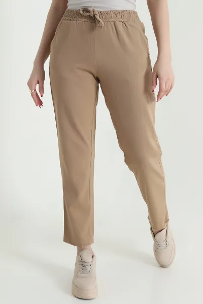 Bisküvi Bel Lastikli Cep Detay Gabardin Kadın Pantolon 440778
