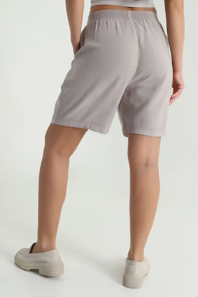 Bisküvi Bel Lastikli Tencel Gabardin Kadın Şort 478749