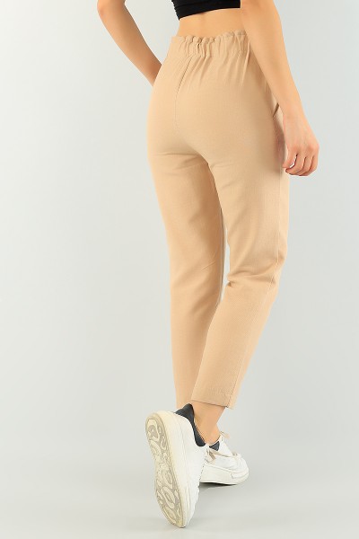 Bisküvi Beli Lastikli Bayan İnce Gabardin Pantolon 75083