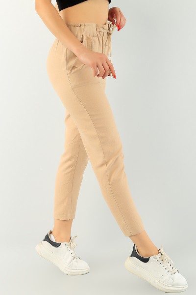 Bisküvi Beli Lastikli Bayan İnce Gabardin Pantolon 75083