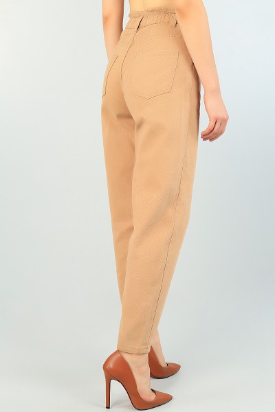 Bisküvi Beli Lastikli Bayan Mom Kot Pantolon 73086
